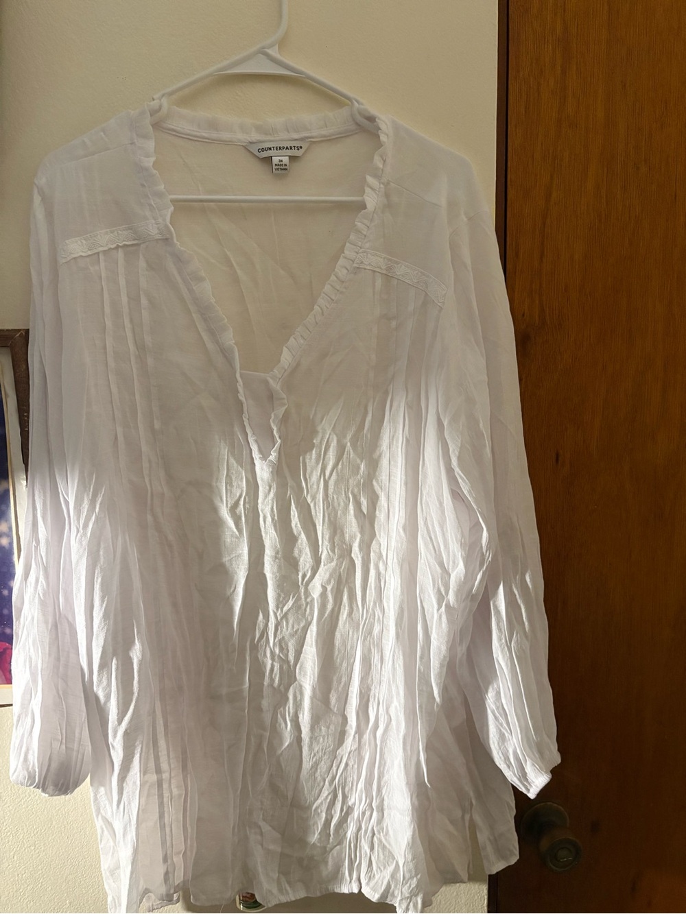 Counterparts White V-Neck Pintuck Peasant Tunic